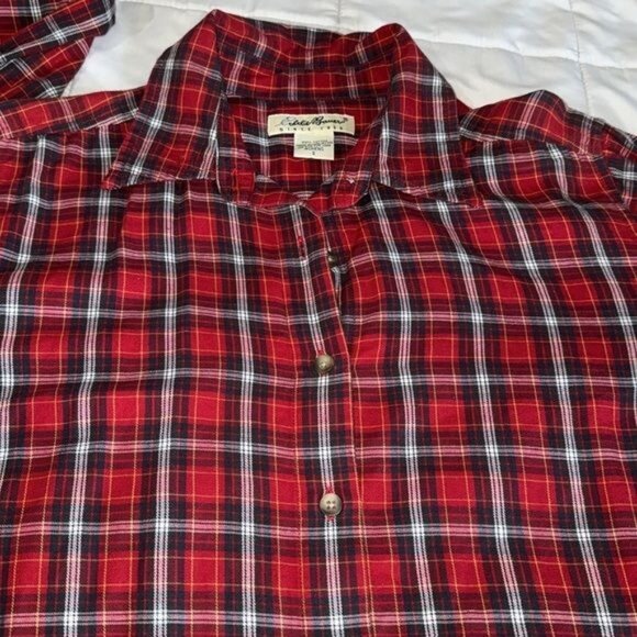 Eddie Bauer Womens Red Plaid Button-Up Shirt Small Long Sleeve 100% Cotton Casua - Picture 3 of 6